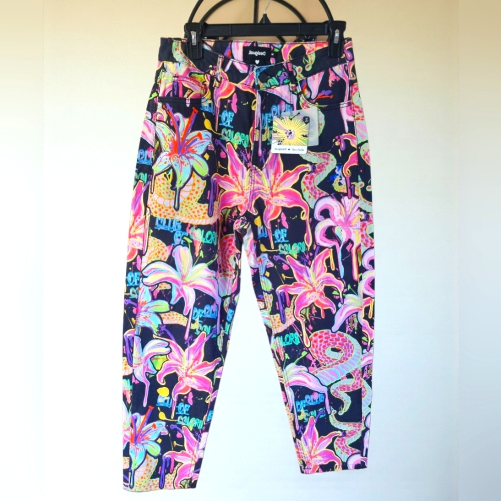 🆕️ Desigual Maria Escote Multicolor Floral "Mum" Ankle Jeans